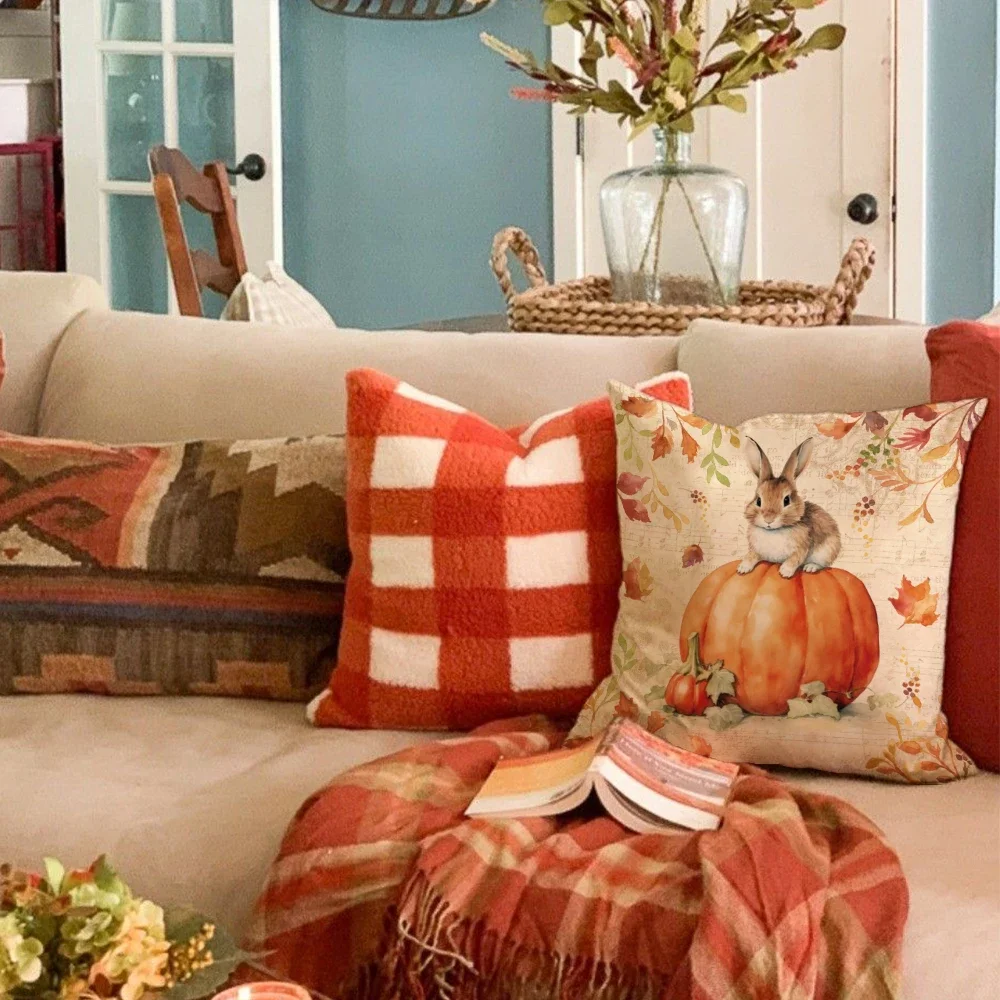 Juste de coussin Happy Fall, Aliments, lapin, orange, pour Thanksgiving, décoration d\'intérieur