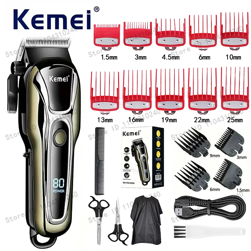 Kemei Multifunktionaler Elektrischer Haarschneider Km-PG1990A Wiederaufladbarer Rasierer Professioneller Friseur-Haarschneider mit Verstellbarem Kopf – Detail 2
