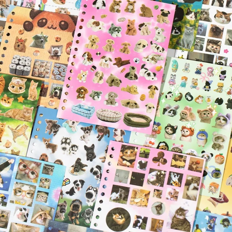 30pcs Stickers Book Cat and Dog Pattern Material Sticker Book Diy Handmade Scrapbook Aesthetic Stationery