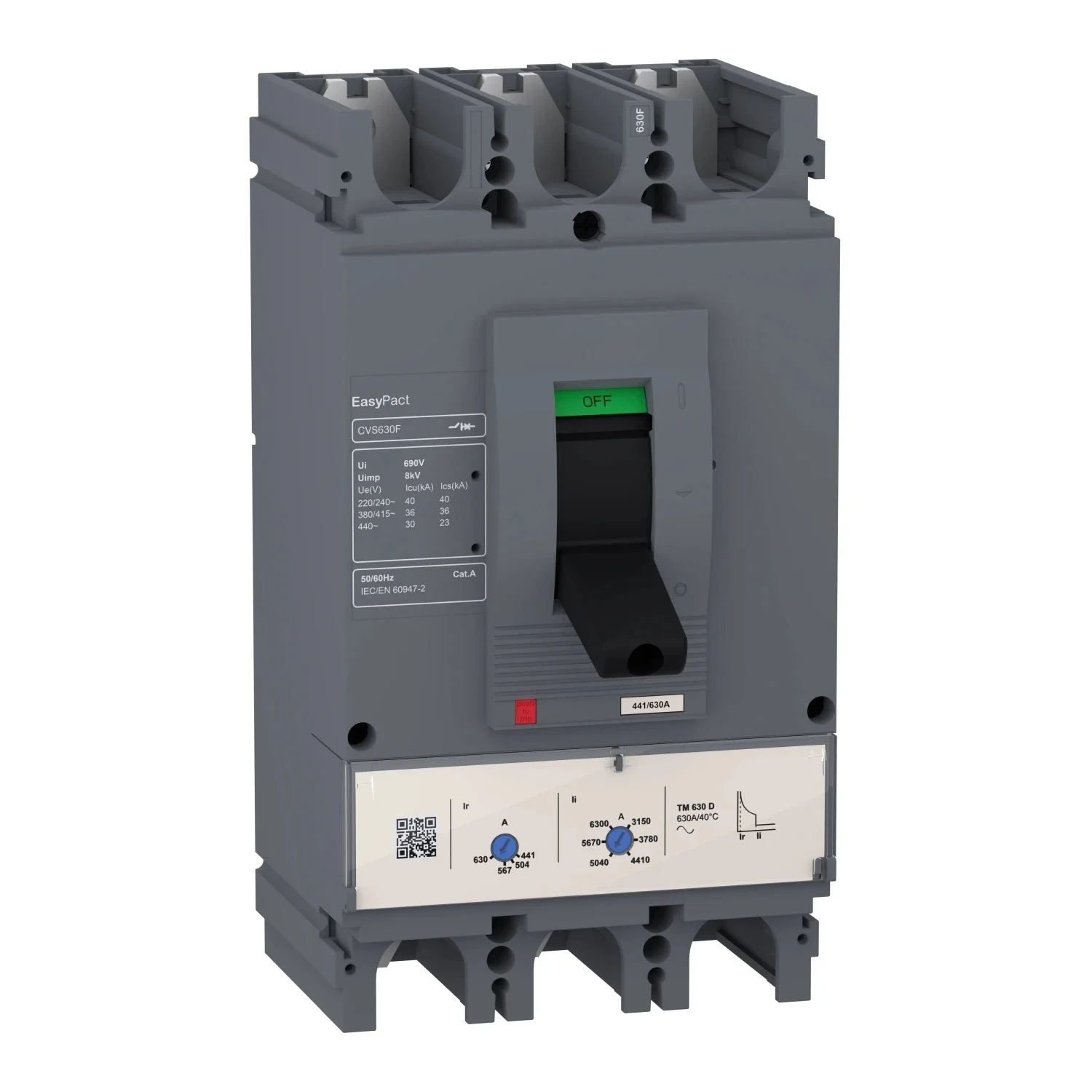 LV540305 CVS400F TM320D 3P3D circuit breaker EasyPact CVS400F, 36 kA at 415 VAC, 320 A rating thermal magnetic