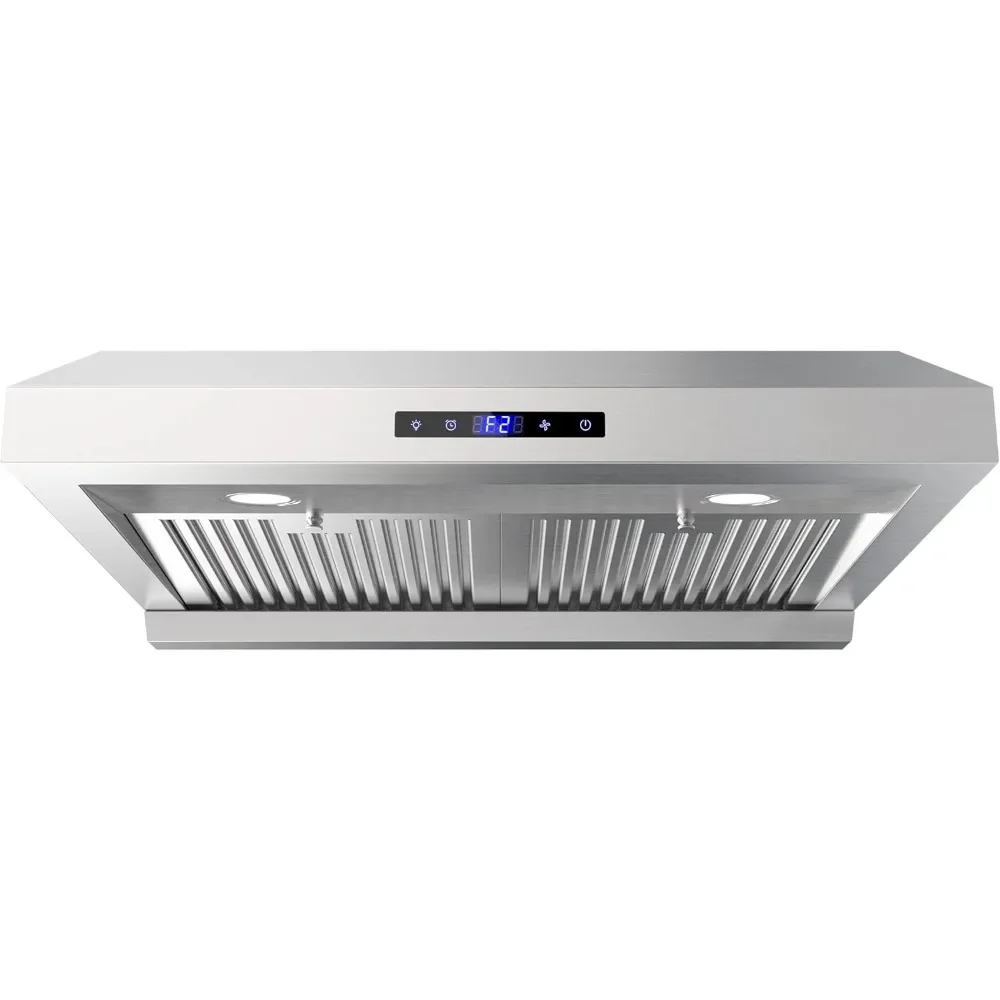 30 Inch Range Hood, Dual Motor900 CFM Stainless Steel Vent Hood for Under Cabinet with 3 Speed Exhaust Fan, Touch Screen