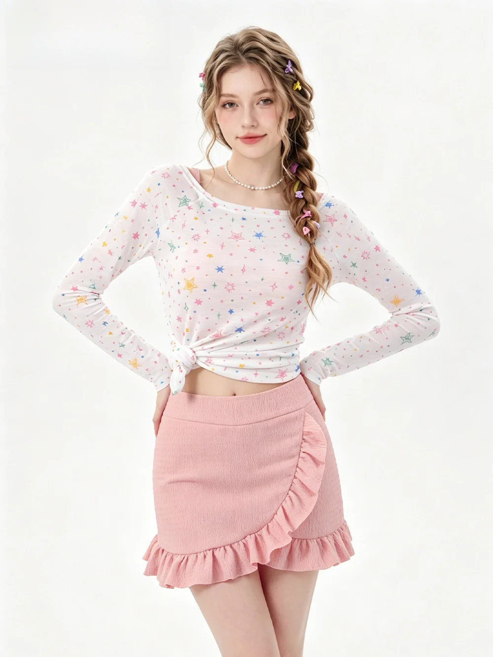 

2026 New Pure Desirable Sweet Cute Long Sleeve Women's Thermal Spring Bikini Swimsuit Skirt Style Conservative Two-Piece Swim...