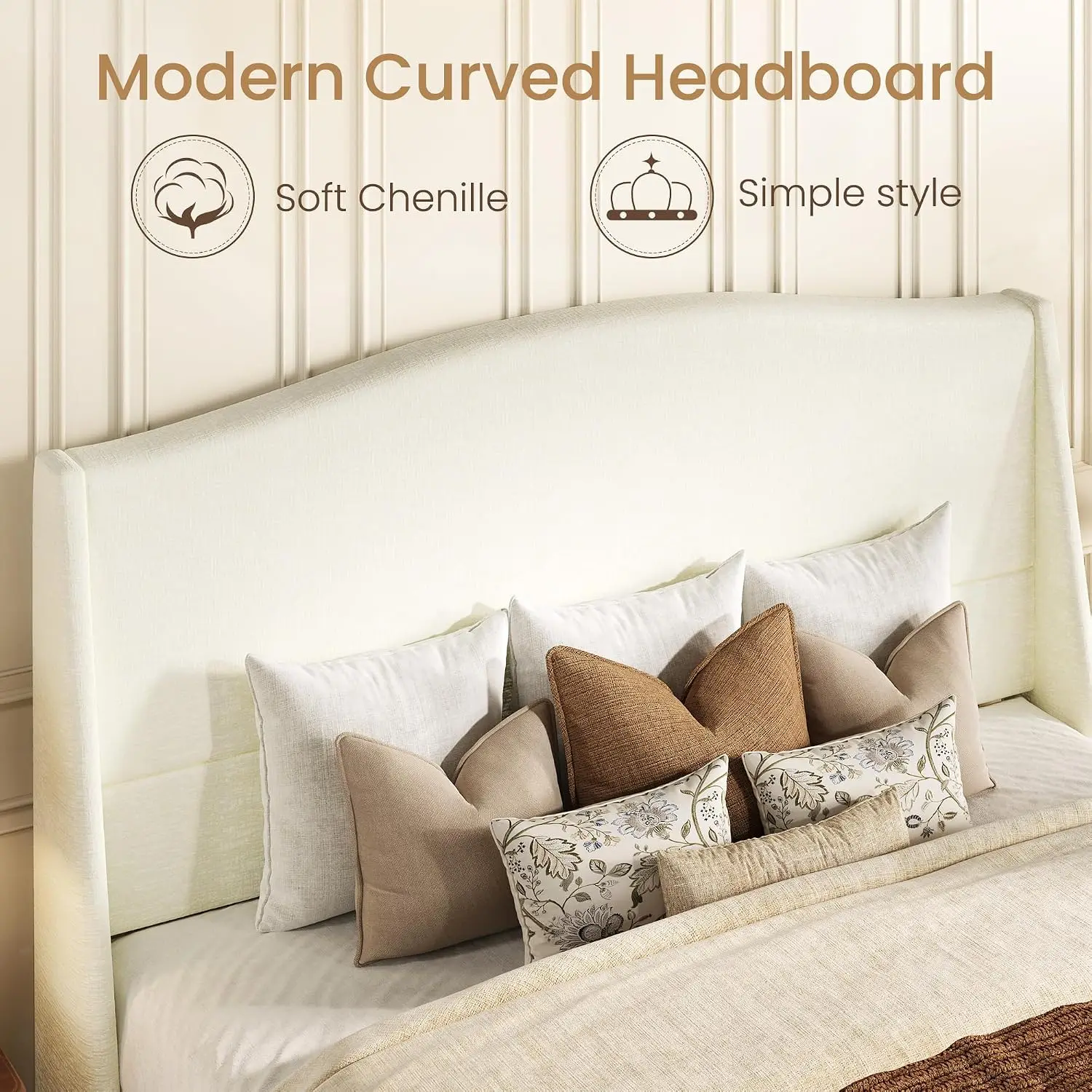 Bed Frame with Retro Wooden Legs, Soft White, Customized image 5