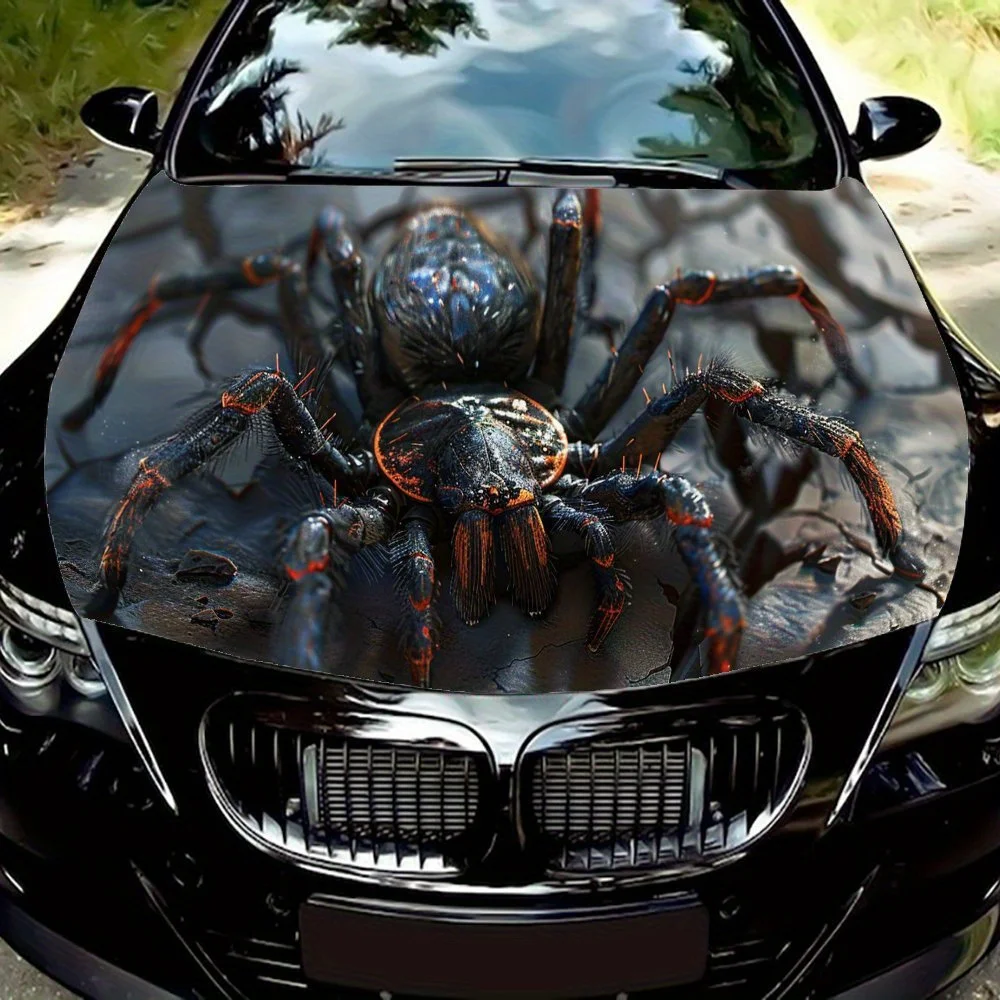 

Crawling giant black poisonous spider Car Hood Vinyl Wraps Sticker, Car Engine Decal, Waterproof Self-adhesive Car Packaging Cov
