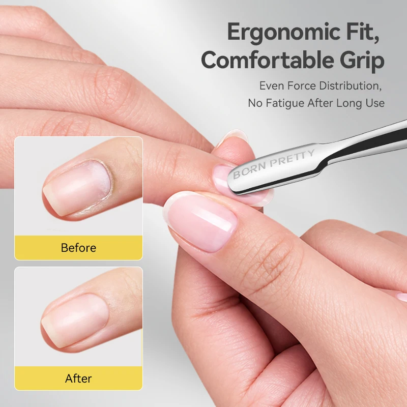 BORN PRETTY Dual-End Stainless Steel Cuticle Pusher Edge Trimmer Clean Nail Remover Manicure Grinding File Circle Beveled Tool