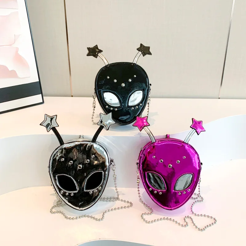 Korean Style Mini Crossbody Bag Alien Design Mini Bag Halloween Ghost Face Creative Fun Bag Versatile Patent Leather Handbag