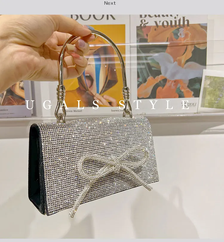 Crystal Shiny Rhinestones Diamond Bow Knot Evening Bag Fashion Women's Handbag Wedding Party Clutch Purse Shoulder Crossbody Bag