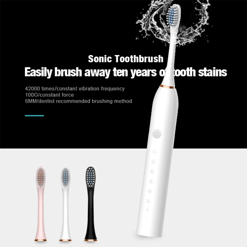 Ultrasonic Electric Toothbrush Rechargeable USB with Base for Adults 6 Modes Sonic Toothbrush IPX7 Waterproof Travel Box Holder