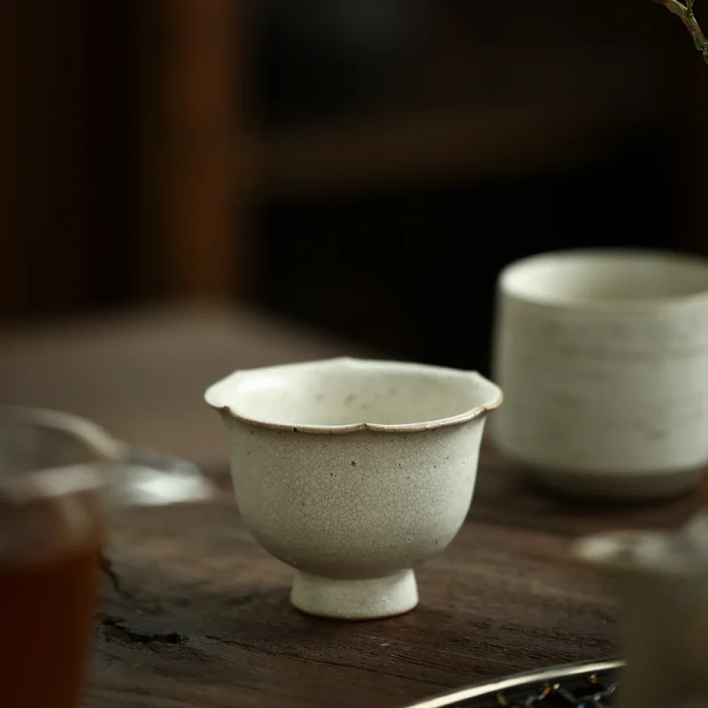 Jingdezhen Japanese Style Powder Collection Gracked Glaze Flower Cup Ceramic Tea Set Tea Tasting Cup Master Cup Tea-Soaked Crack