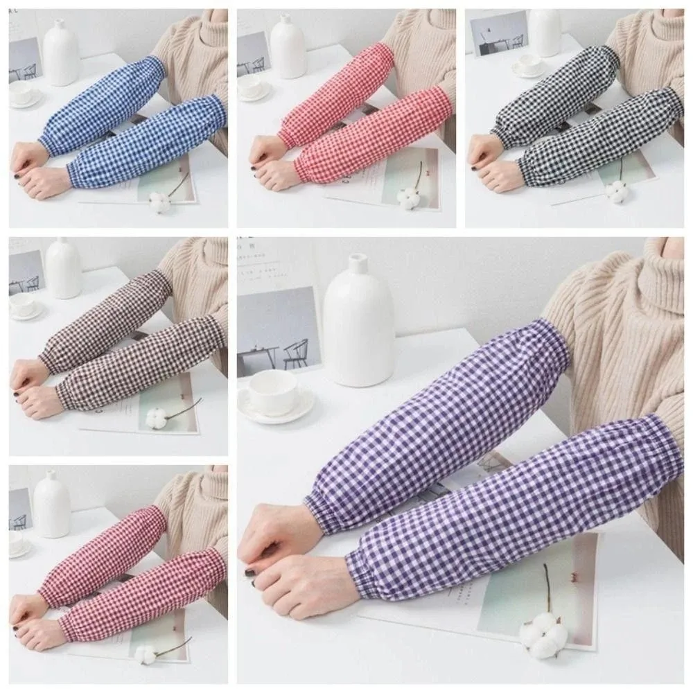 New Anti Fouling Arm Cover Plaid Washable Oversleeves Wear-resistant Elastic Arm Guard For Cooking Cuff Protectors