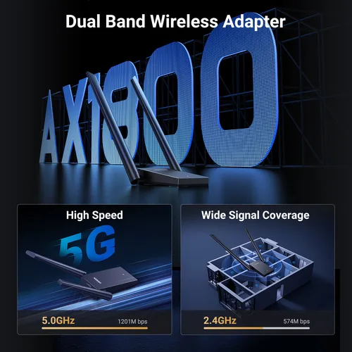 Imagen 2 del producto UGREEN AX1800 adaptador WiFi WiFi6 5G y 2,4G antenas duales 5dBi para PC de escritorio Windows 11/10 WAP3 WiFi Dongle tarjeta de red inalámbrica