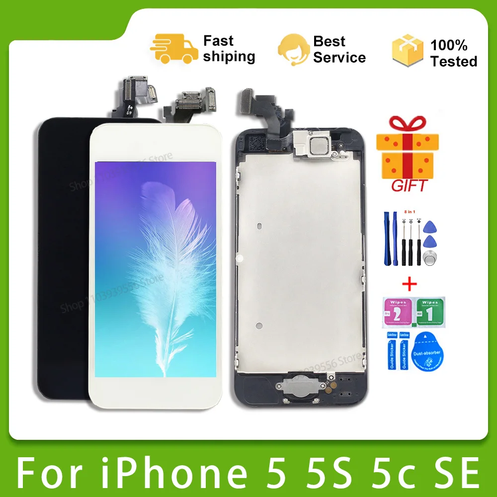 

LCD Display For iPhone 5 5C 5S SE 2016 Full Set Screen Assembly Touch Digitizer Replacement 100% Tested Ecran+Camera+Home Button