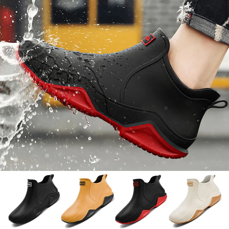 Zapatos de lluvia impermeables para hombre, calzado informal de PVC para exteriores, zapatos de pesca, calzado de trabajo antideslizante, talla 39-44