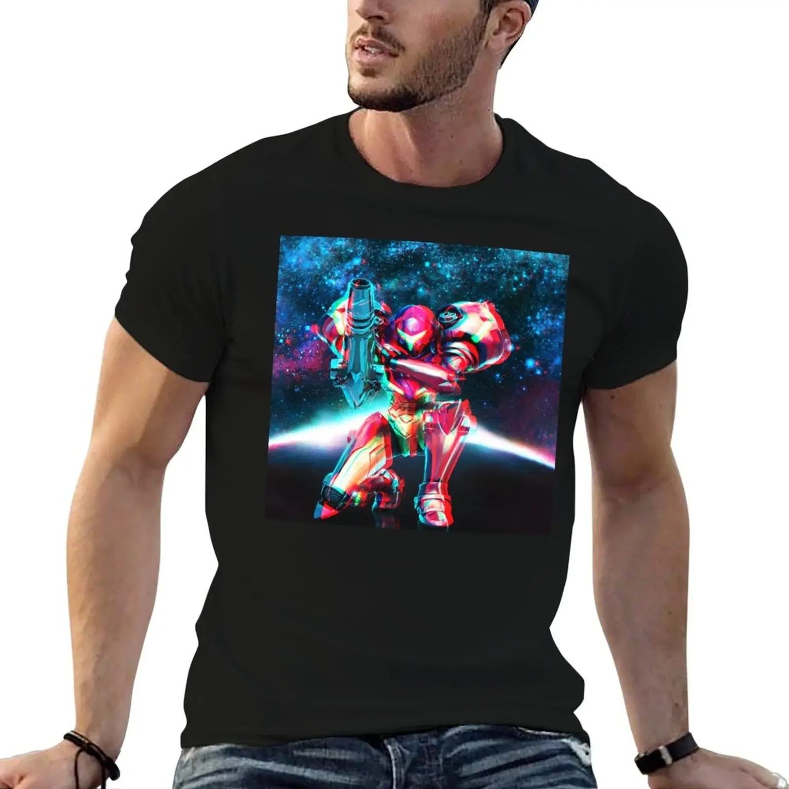 Neon Lights Varia Suit Samus Aran T-Shirt cotton graphic tees baggy shirts sublime men clothings