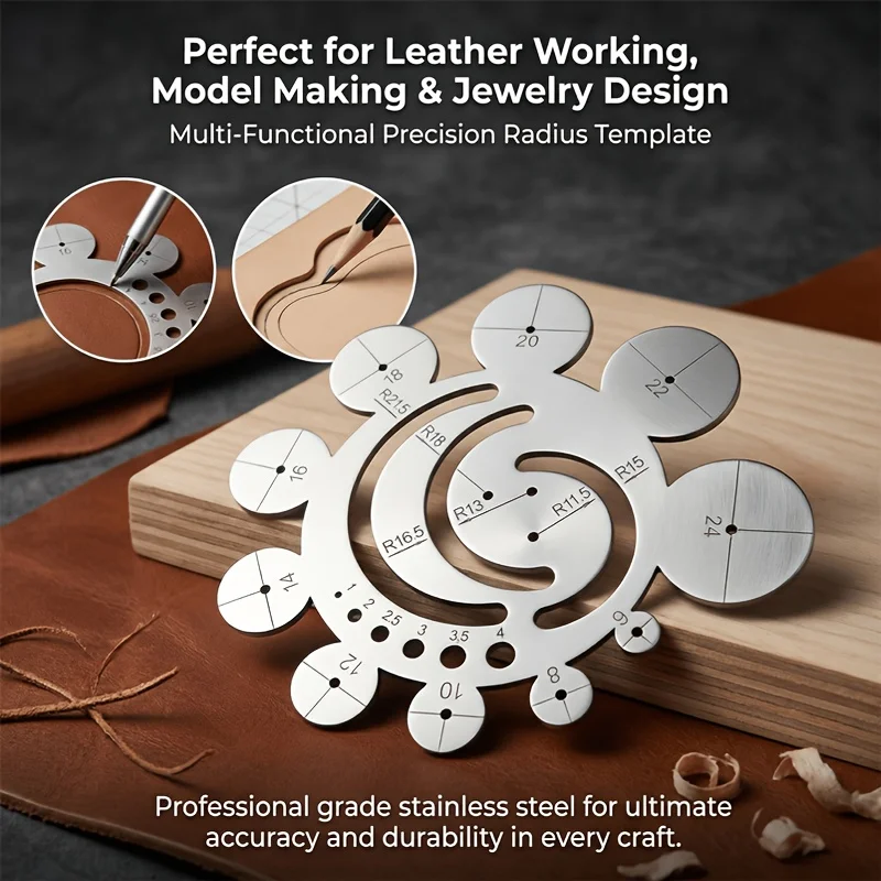 Radius Gauge, 11in 1 Multi-Function Circle Template Ruler, Center Finder Arc Finder Tool, 8-24mm Round Corner Ruler For Woodwork