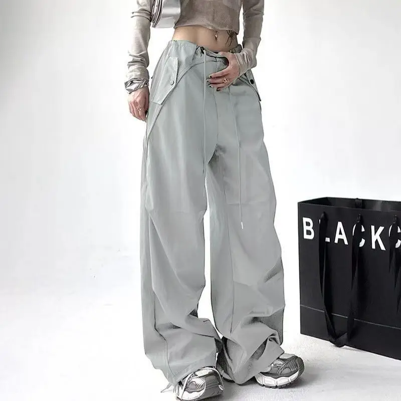 

Functional Workwear Pants for Women with Large Pockets American Style High Street Loose Fit Yuppy Feeling Wide Leg Mop Pants