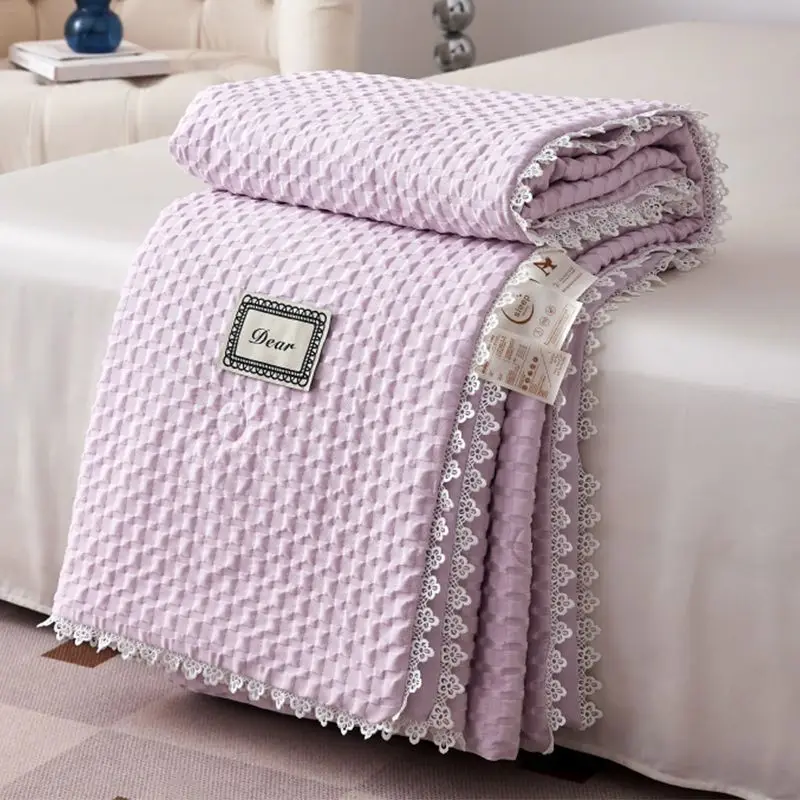 Summer Thin Quilt for Kids Adults Washed Cotton Seersucker Lightweight Air-conditioning Comforter Queen King Cool Blanket Duvet