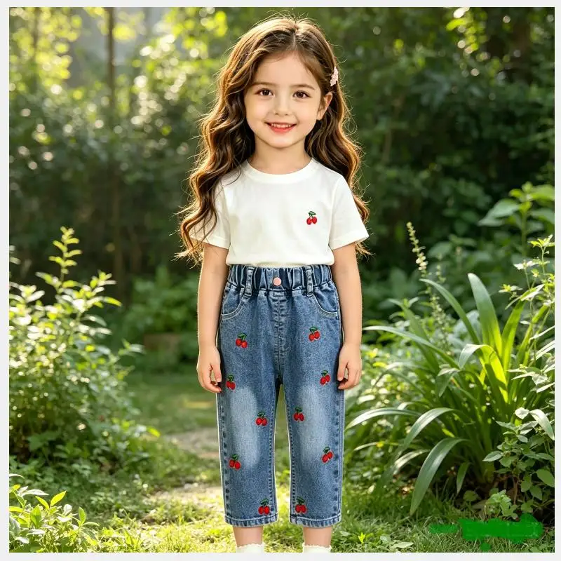2026 Neue Mädchen-Jeans Kinder Frühling Herbst Mode-Jeans Schlaghosen Mädchen Hochwertige Schleife Freizeit Lange Hosen 0-5 Jahre – Detail 2