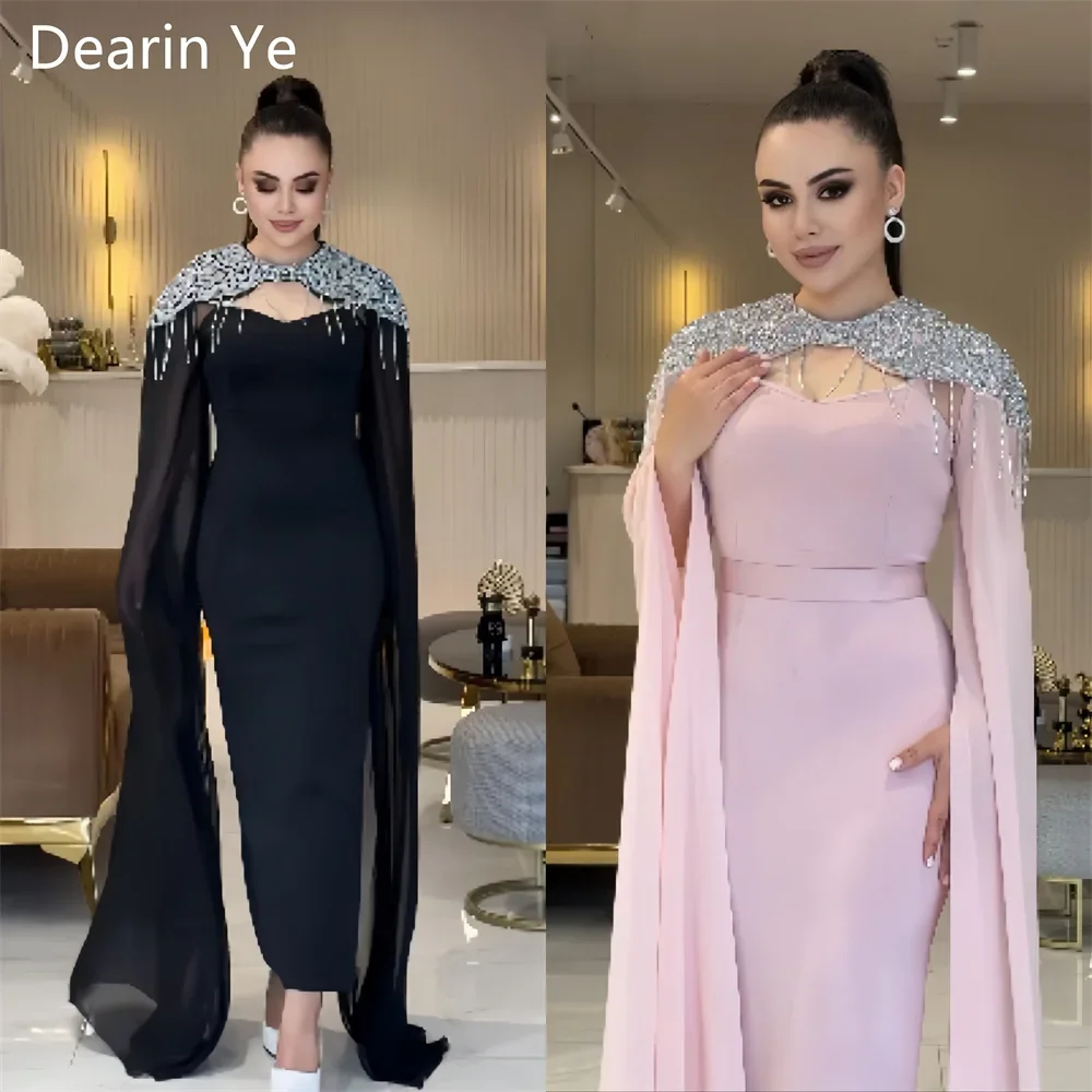 

Customized Saudi Arabia Prom Gown Formal Evening Dearin Scoop Neckline Column Ankle Length Sequin Skirts Ribbon Tu