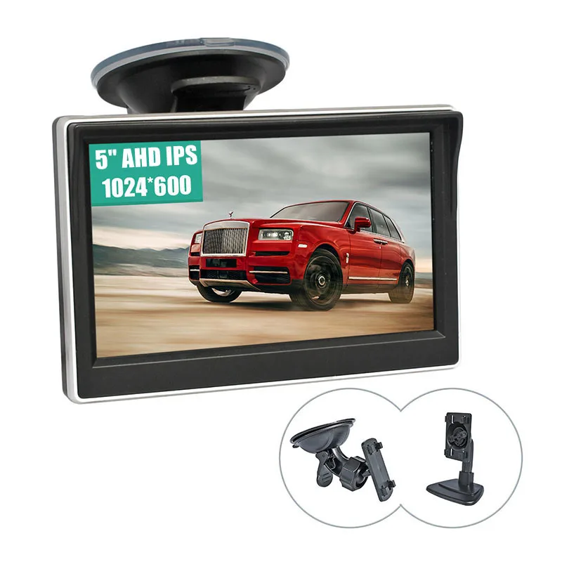 DIYKIT 1024*600 5inch IPS AHD Rear View Car Monitor Parking Backup Monitor with Suction Cup and Bracket for MPV SUV Horse Lorry