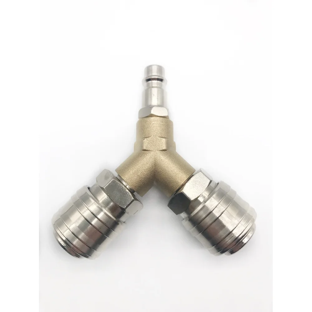 1/4 German Style Pneumatic Tee Connector Nickel Plated Iron Quick Coupling For Air Compressor Hose Fittings Three Way Tool