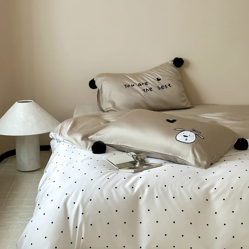 

New High-end Embroidered 100% Lyocell Bedding Set Luxury Natural Plant Fibre Duvet Cover Set Polka Dot Love Coolness Quilt Cover