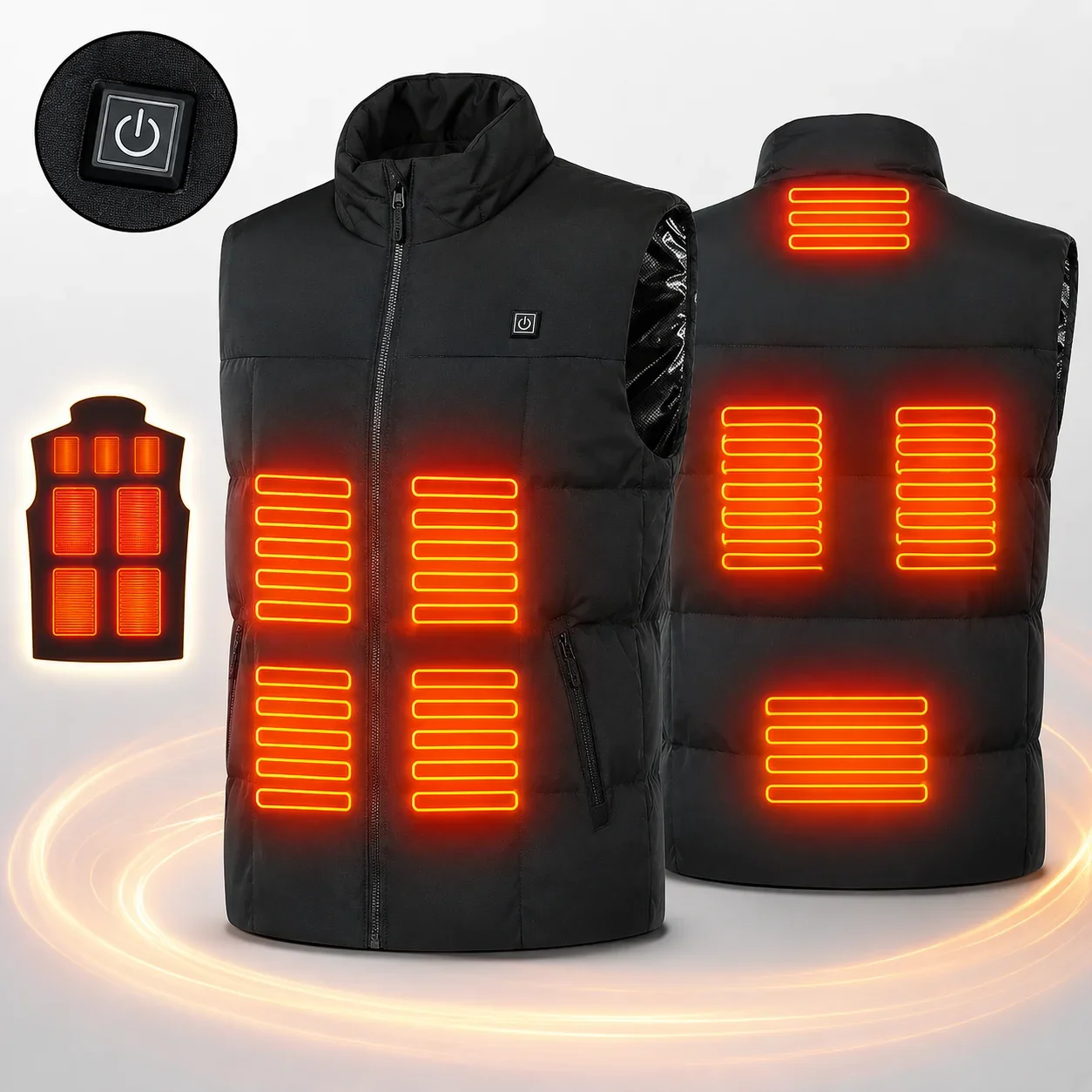 Unisex 9 Heating Zones Electric Heated Vest Stand Collar Zip Up Sleeveless Gilet Loose Fit Winter Outdoor Thermal Warm Body Warm