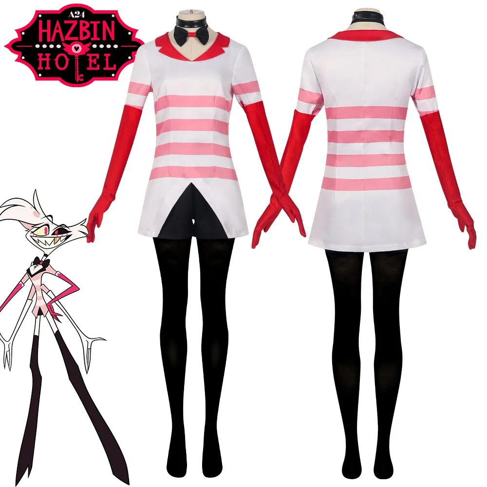 

Hazbin Cosplay Hotel Dust Angel Cosplay Costume Angel Wig Four Hands Uniform Women Girls Birthday Party Dress Halloween Carnival