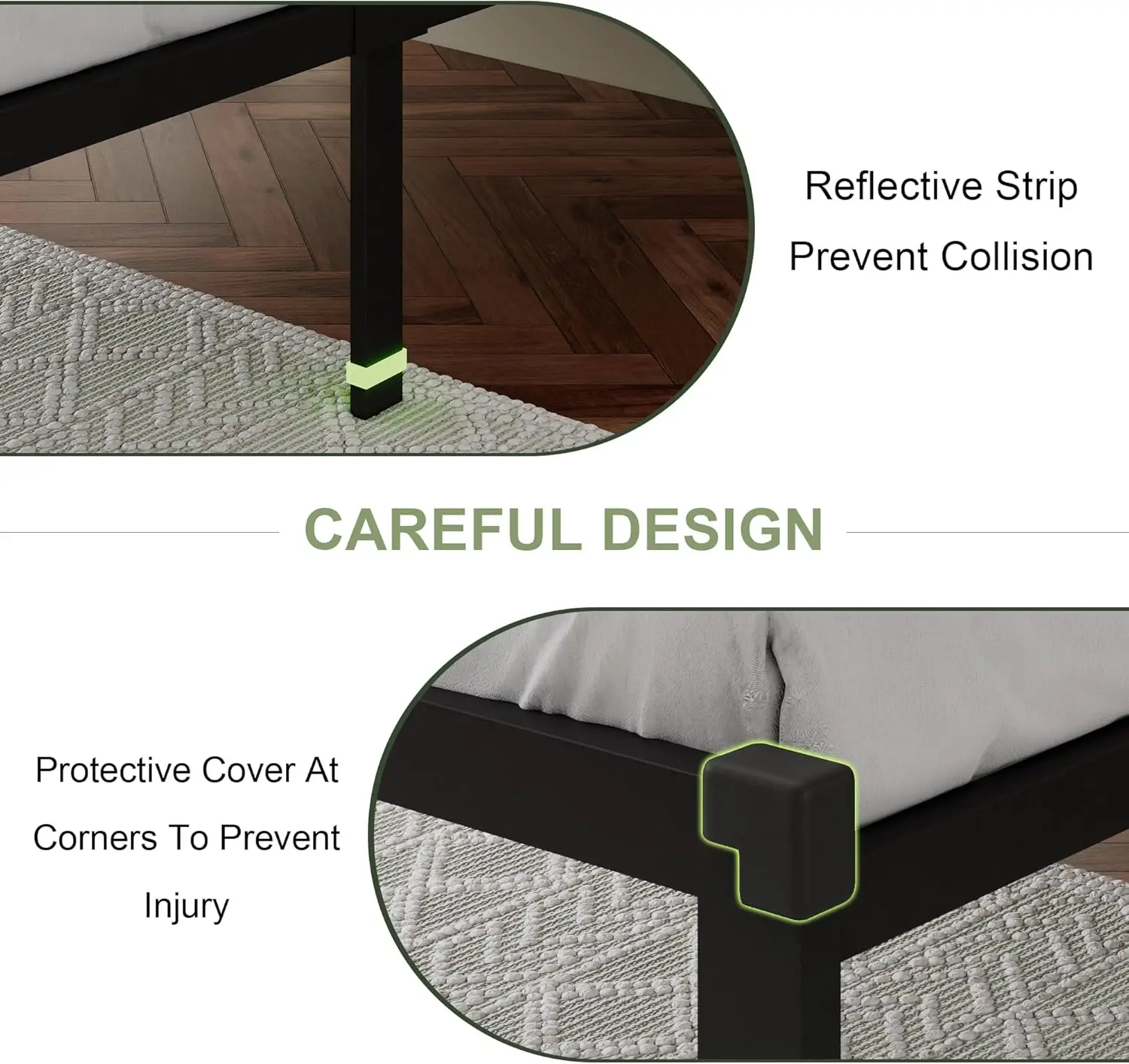 โครงเตียงโลหะขนาดทวินไซส์พร้อมหัวเตียงหุ้มหนังเทียมแบบกระดุม, โครงเตียงแบบแท่นพร้อมแผ่นโลหะแข็งแรงทนทาน