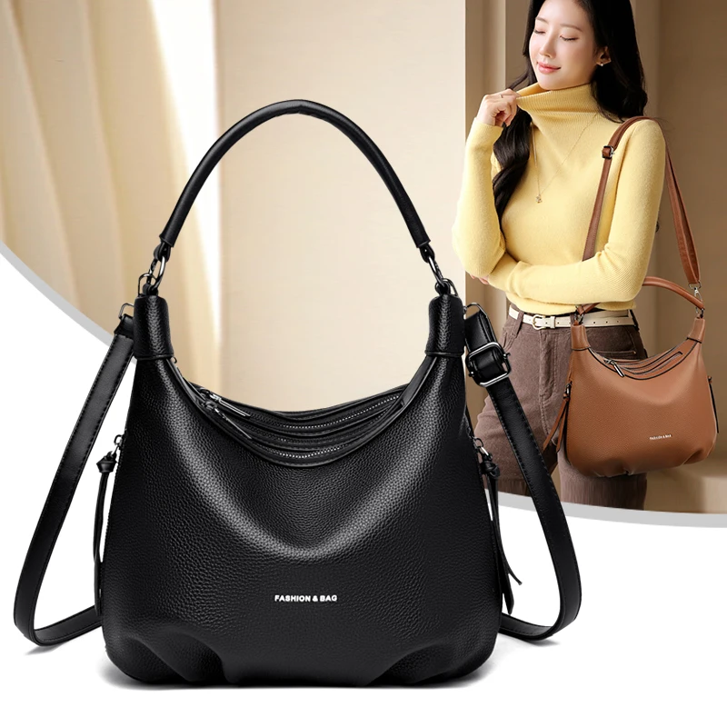 

Large-capacity soft leather women's bags, ladies' handbags, middle-aged mothers' bags, single-shoulder bags, crossbody bags