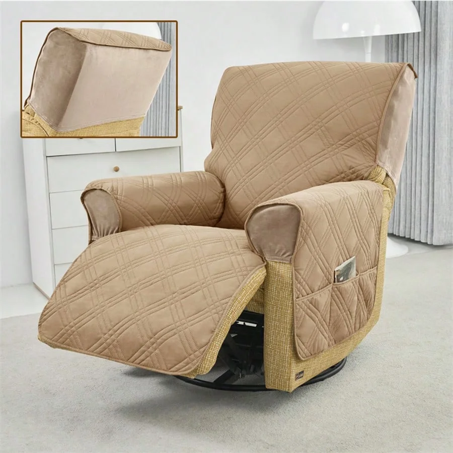 1-Sitzer Relaxsessel-Bezüge für Wohnzimmer Einteiliger Samt-Patchwork-Stil Sesselbezug Einfach zu Installieren Entspannend
