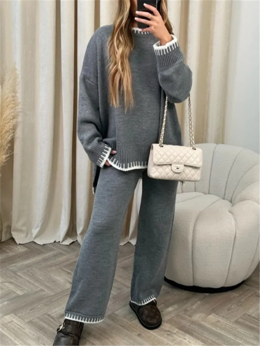 Women 2 Pieces Pant Sets Knitted Pullovers Tops Sweaters Long Pants Cozy and Stylish Casual Loose Fit Outfits Loungewear Daily