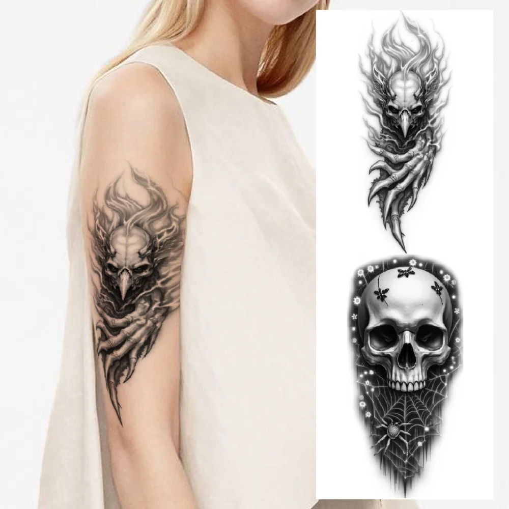 

3pcs Temporary Tattoo Starry Skull Realistic Temporary Tattoos Floral Skull Skeletal Flame For Arms Women Adults