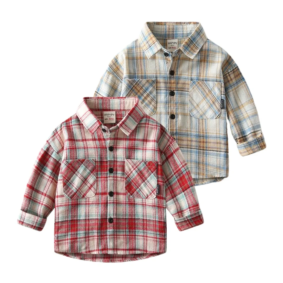 

Клетчатые рубашки для мальчиков, качественные детские топы, осенне-весенняя детская одежда