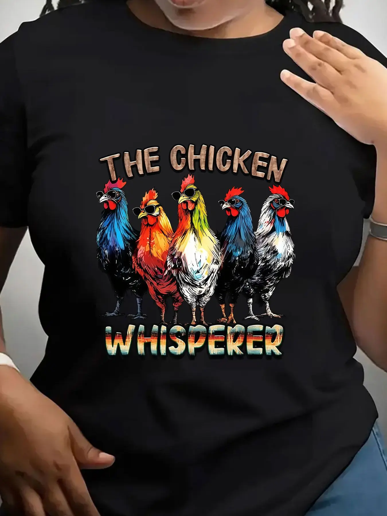 Women's Trendy Crew Neck T-Shirt the Chicken Whisperer Rooster Graphic Print Suitable for Casual Sportswear