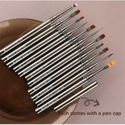 1/12Pcs Nail Art Brush Metal Handle Nail Liner Brush Stripe Pattern Painting Brush Acrylic UV Gel Extension Drawing Carving Pen