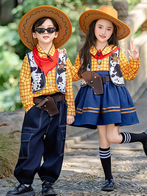 Disfraz de Vaquero Woody de Toy Story para Niños, Conjunto de Camisa para Niño y Traje para Niña, Ropa de Actuación Estilo Un...
