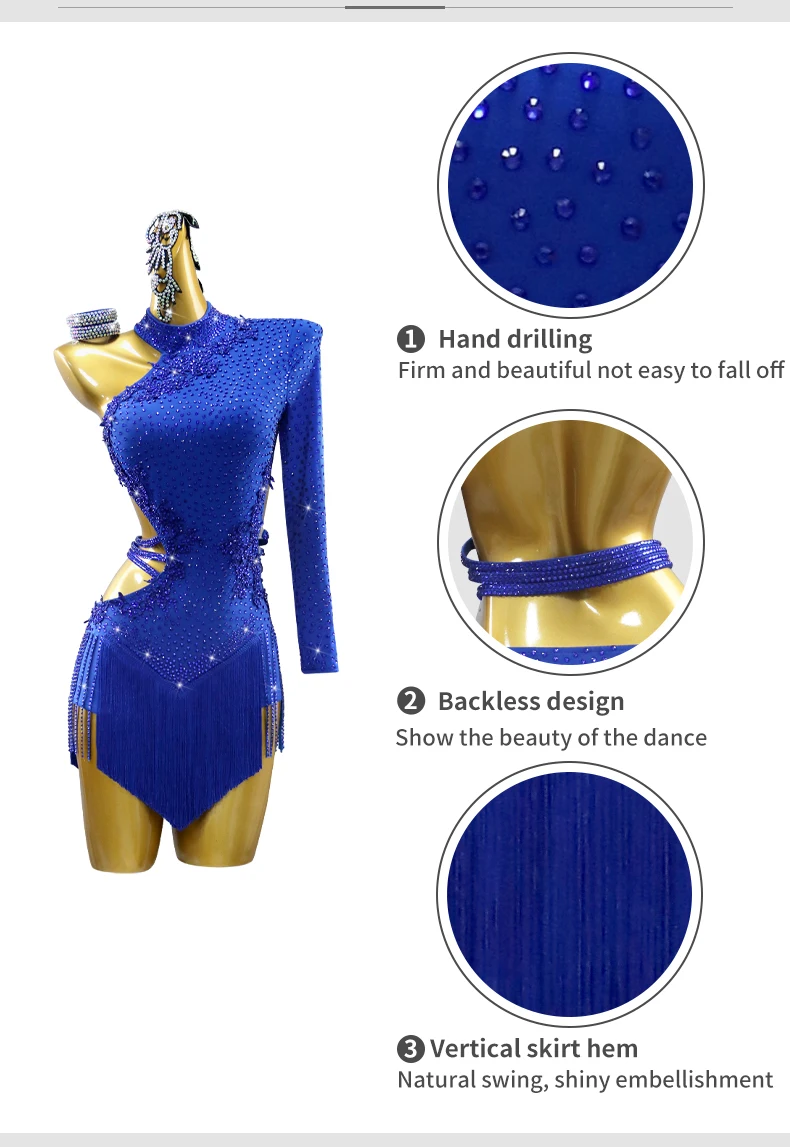 Lateinamerikanische Tanzkleider, Abend- und Übungskleidung, Wettkampfkleidung, amerikanischer Sportanzug, Mädchen-Abendgarderobe, Damen-Bühnen- und Partykleidung, kurzes Kostüm. – Detail 6