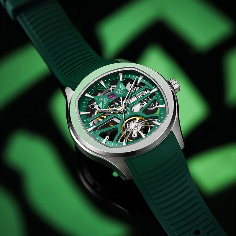 

Luxury Silicone Strap Stainless Steel Self-Research Dial Daniel Gorman Trendsetter JX-2804 Skeleton Mechanical Watch OEM