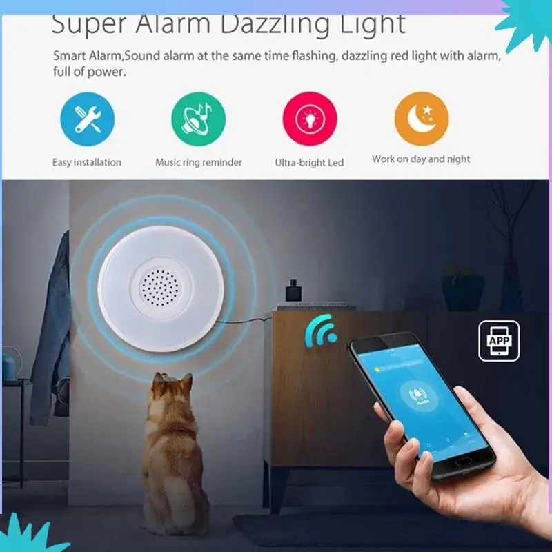 Умная сирена сигнализации ABZW с поддержкой Tuya 90 дБ и светодиодным ночником RGB для безопасной домашней среды