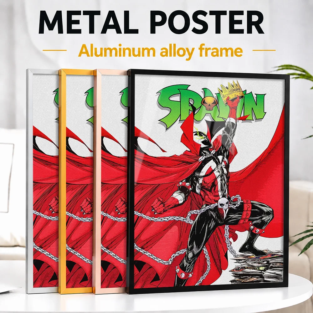 Spawn Crowned Warrior Framed Aluminum Metal Poster Personalized Illustrated Wall Art For Reading Room, Comic Book Collector Gift