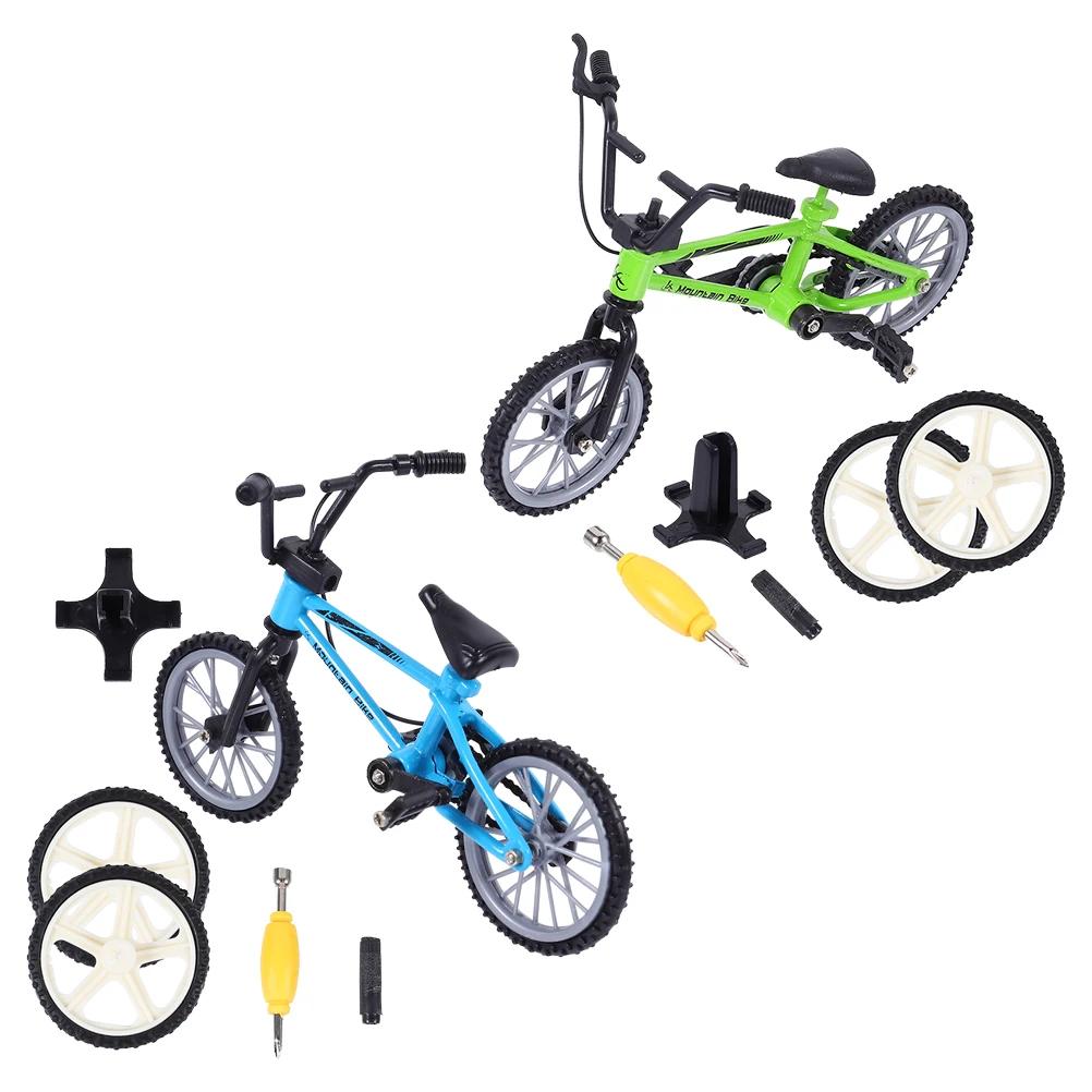 2 Sets Fingerbikes aus Aluminiumlegierung, Mini-Fahrrad für Desktop-Spiele, Stressabbau, Freizeit, Spielen, tragbares Design, Tischdekoration