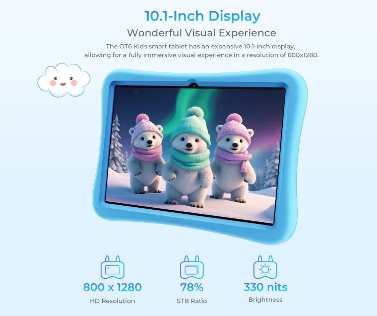 OUKITEL OT6 Kid, Cpu RK3562 120Hz Display Fhd + da 10.1 pollici, Tablet per bambini intelligente, 4Gb di Ram, 64Gb di Rom 8000Mah batteria Wifi