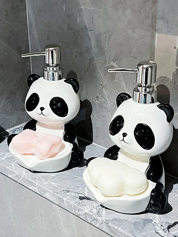 Creative Panda lotion Bottle Dual purpose Soap Box Two in one Shampoo Shower Gel Ceramic Press Split Bottle soap dispenser 4