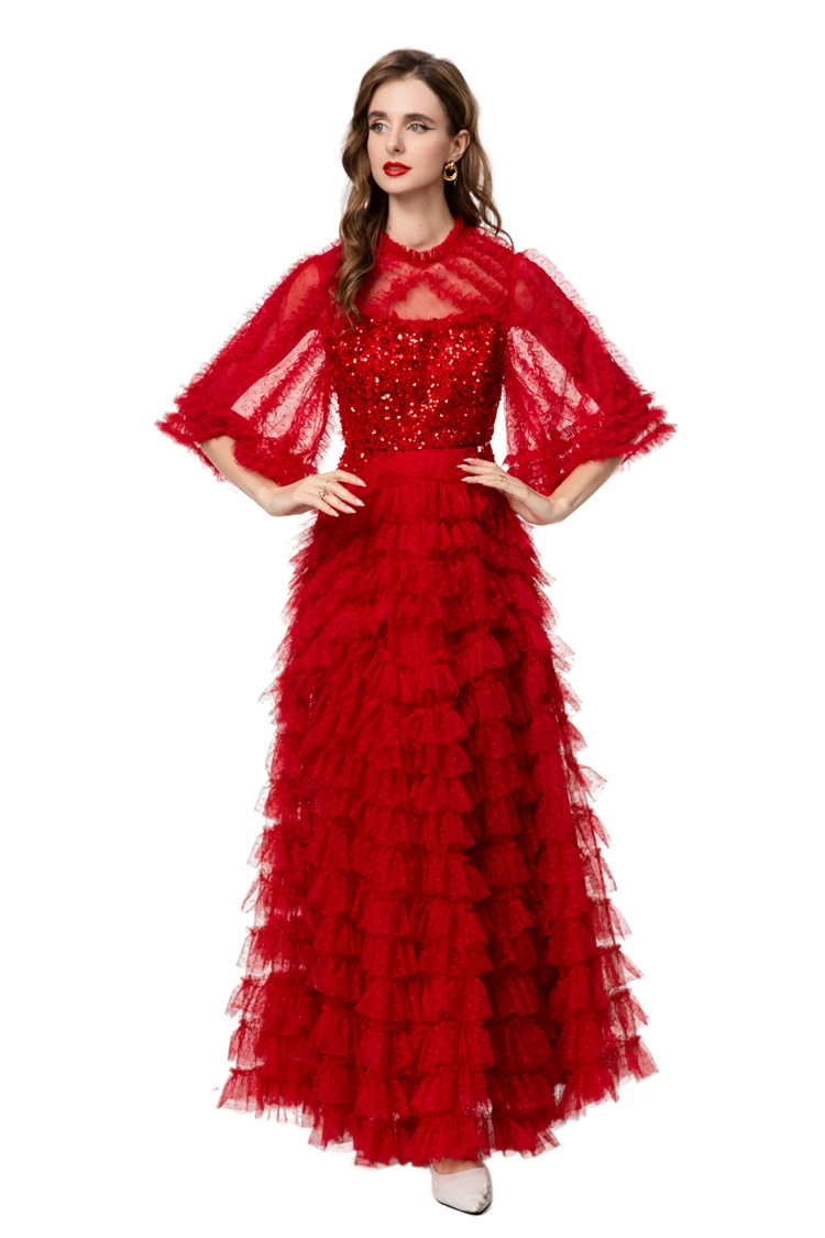 Vestidos femininos o pescoço mangas curtas em camadas babados lantejoulas designer elegante maxi festa de formatura vestido plus size S-4XL