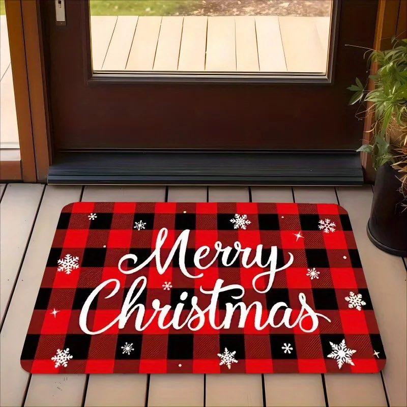 Christmas Plaid Entrance Doormat Room Decor Carpet for Living Room Kitchen Hallway Balcony Rug Welcome Door Mats Xmas Decoration