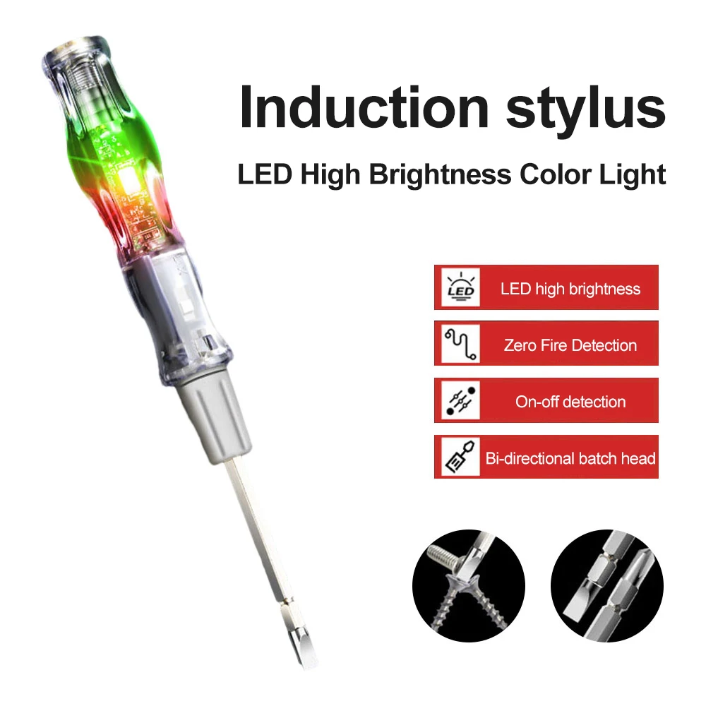 Voltage Tester Screwdriver Contact Voltage Tester Pen LED Light Circuit Tester Screwdriver 3.5mm Dual Head Slot AC24-250V