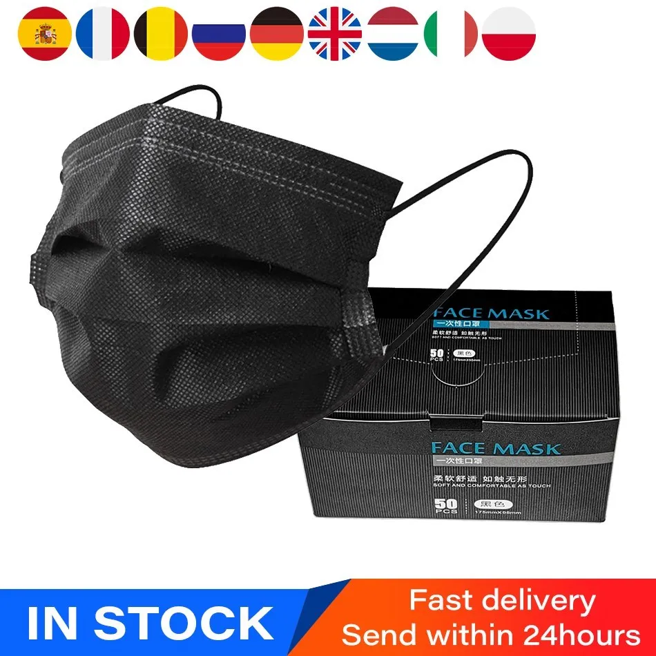 Disposable Black Mask Medicine pill boxes Face Masks 4 Layer Fabric Safe Dustproof Outdoor Protective Anti-fog Mouth mask