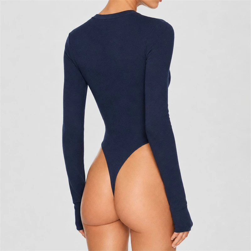 2026 Autumn New Style Half-Open Button Knitted Jumpsuit Y2K High Quality Fashionable Sexy Elastic Slim Fit Long-Sleeved Top
