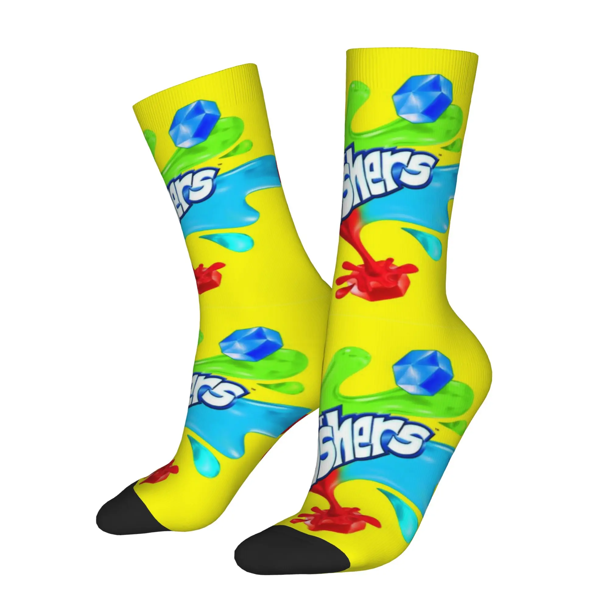 1 Pair Funny Sock Gushers Colorful (2) Harajuku Seamless Pattern Printed Men Crew Socks Novelty Men's Socks